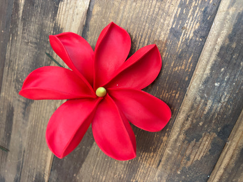 4.5” Foam Tiare Flowers Hair Pick- Red