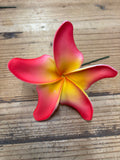3.5” Foam Pinched Petal Plumeria Flower Hair Pick- Reddish/Yellow Center