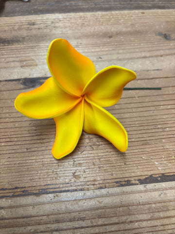 3.5” Foam Pinched Petal Plumeria Flower Hair Pick- Mango