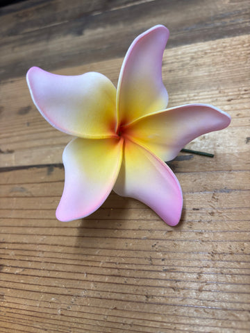 3.5” Foam Pinched Petal Plumeria Flower Hair Pick- Pink