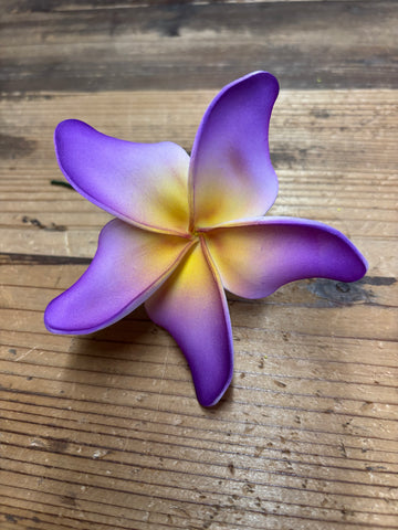 3.5” Foam Pinched Petal Plumeria Flower Hair Pick- Purple