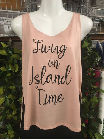 Ladies Side Slit Tank- Living On Island Time