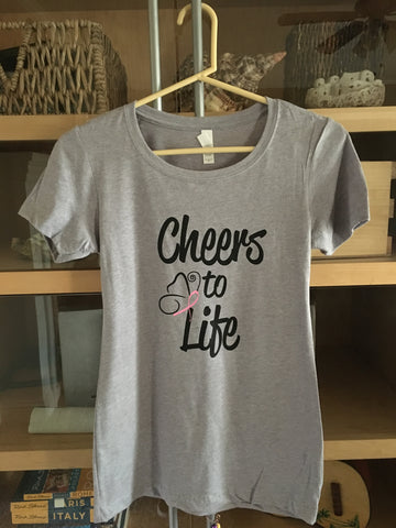 Ladies Fitted Tee- "Cheers To Life" Breast Cancer Awareness