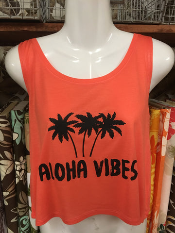 Box Tank Top- "Aloha Vibes"- Coral