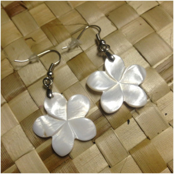 Mother of Pearl Plumeria Earrings - White