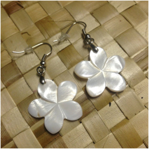 Mother of Pearl Plumeria Earrings - White