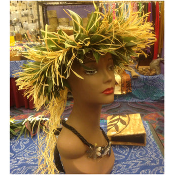 Artificial Ti Leaf & Raffia Crown Tahitian Headpiece