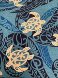 Blue and Navy Honu Tribal Poly Cotton Fabric