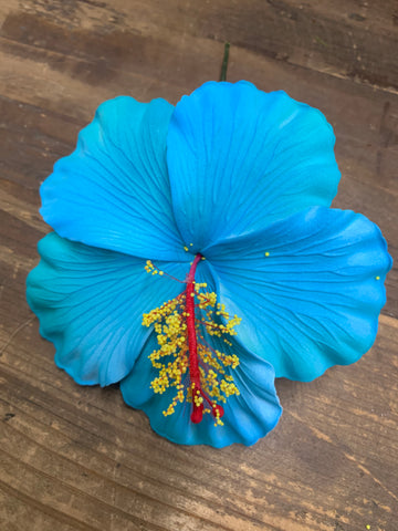 Foam Hibiscus 4.5” Hair Pick- Blue
