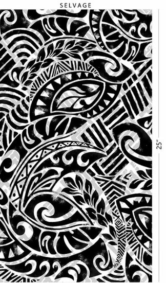 Black Gray White Tribal Tattoo Poly Cotton Fabric