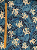 Blue and Navy Honu Tribal Poly Cotton Fabric