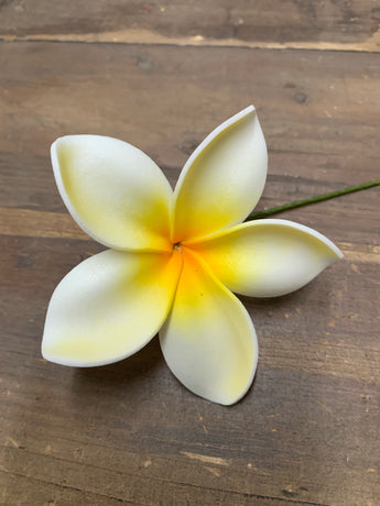 Foam Plumeria Hair Pick- White with Yellow Center