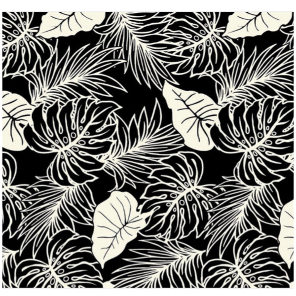Black White Tropical Leaves Poly Cotton Fabric