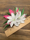 Twin Tiare Giant Hair Clip- Green with pink leaves