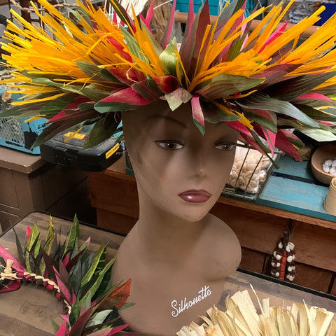 Artificial Ti Leaf & Hau Crown Tahitian Headpiece