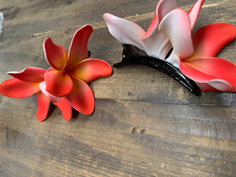 Double Plumeria Big Hair Clip- Reddish Orange