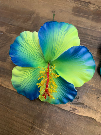 Foam Hibiscus 4.5” Hair Pick- Blue Lime