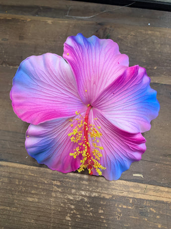 Foam Hibiscus 4.5” Hair Pick- Fuschia Blue