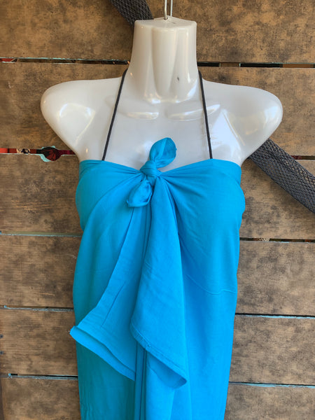 Pareu- No Fringe Rayon - Turquoise Blue