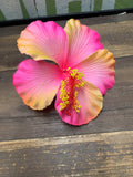 Foam Hibiscus 4.5” Hair Pick- Pink/Yellow