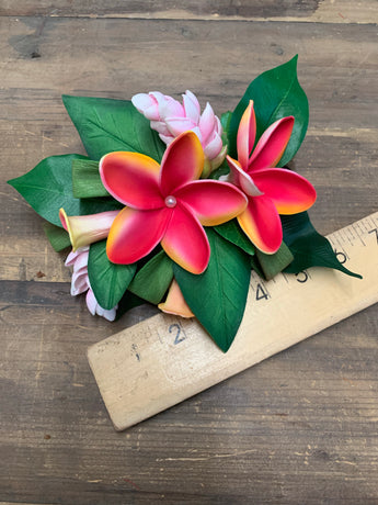 Red Plumeria and Pink Ginger Big Hair Clip
