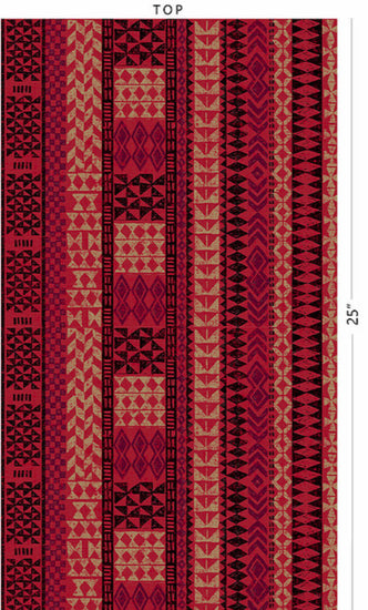 Red Tan Black Tribal Lines Poly Cotton Fabric