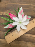 Single Tiare Big Hair Clip- Green with pink leaves