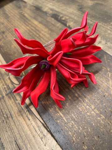 CLEARANCE- Double Crinkle Tiare Hair Clip- Red